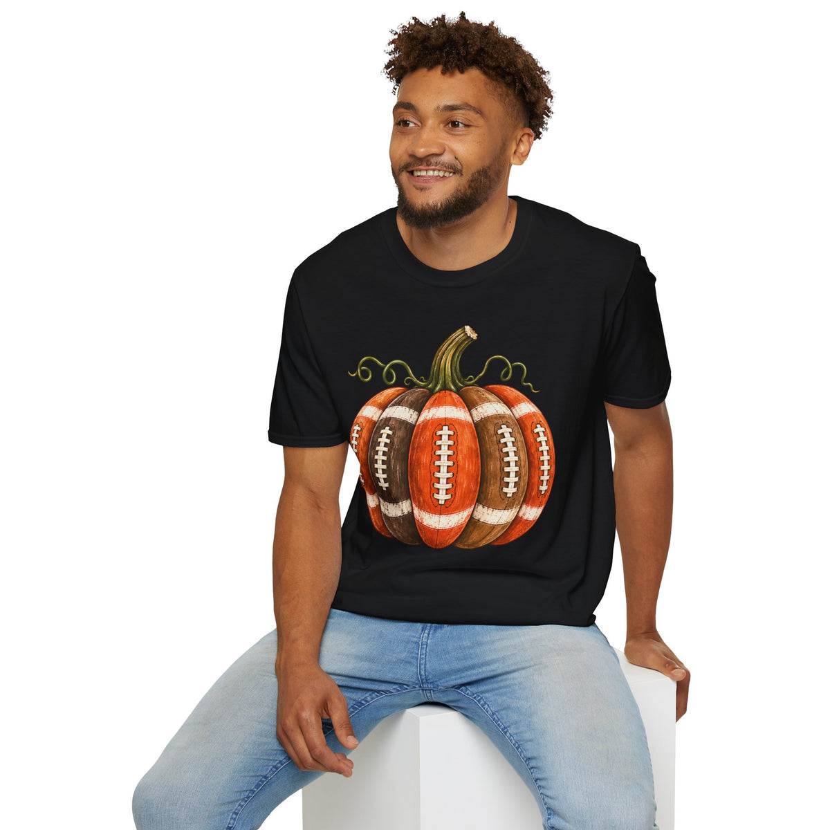 Fall Football Pumpkin – Vintage Autumn Graphic T-Shirt