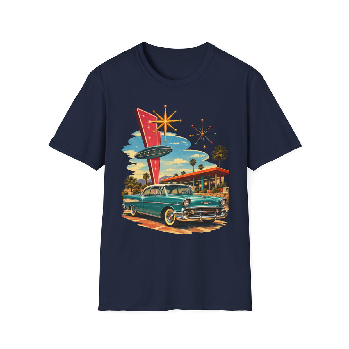 1950s Atomic Age Cruiser T-Shirt — Retro Googie Roadside Graphic Tee