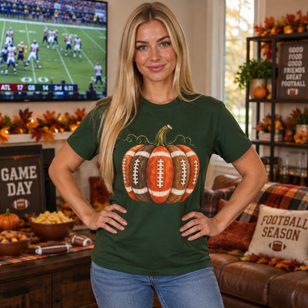 Fall Football Pumpkin – Vintage Autumn Graphic T-Shirt