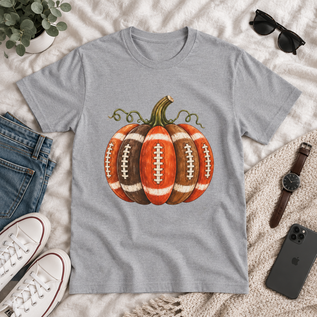 Fall Football Pumpkin – Vintage Autumn Graphic T-Shirt