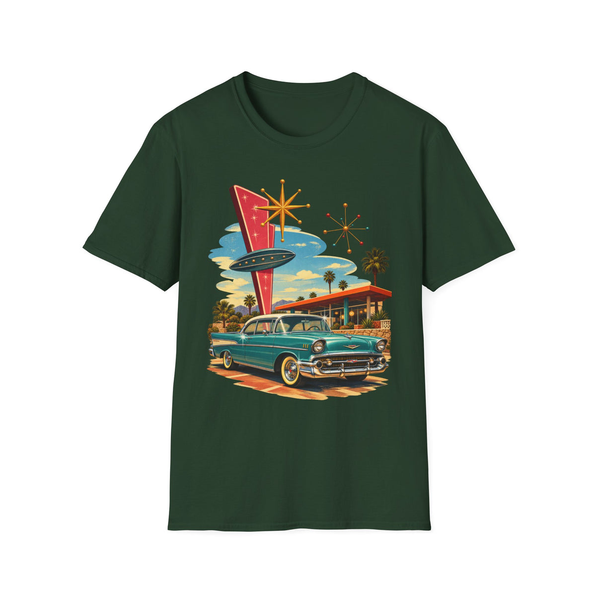 1950s Atomic Age Cruiser T-Shirt — Retro Googie Roadside Graphic Tee
