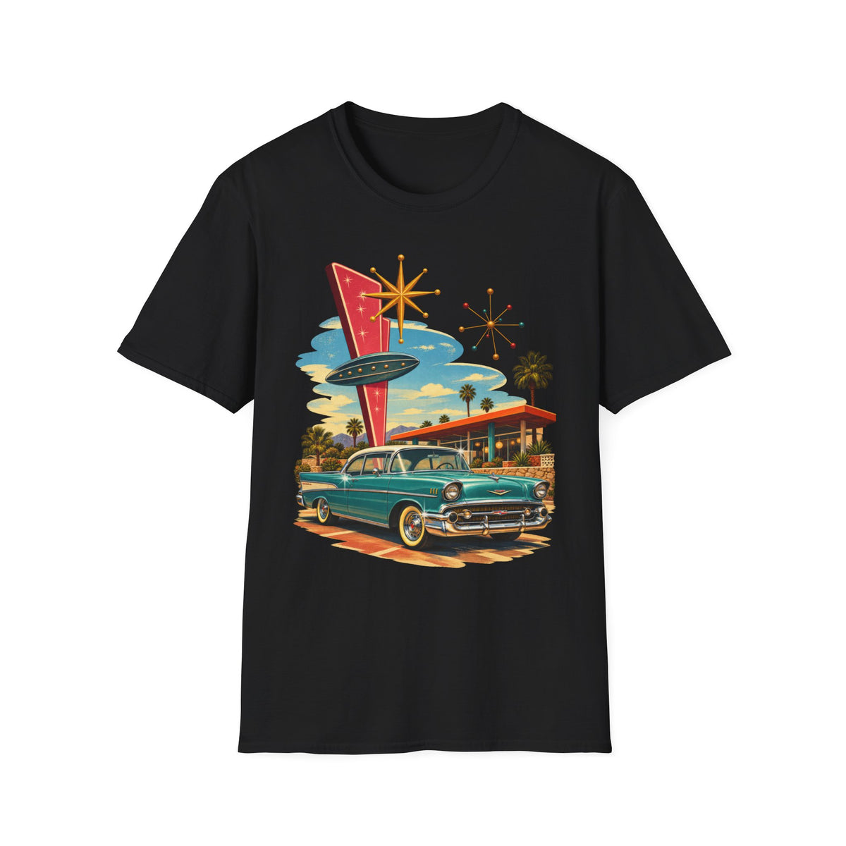 1950s Atomic Age Cruiser T-Shirt — Retro Googie Roadside Graphic Tee